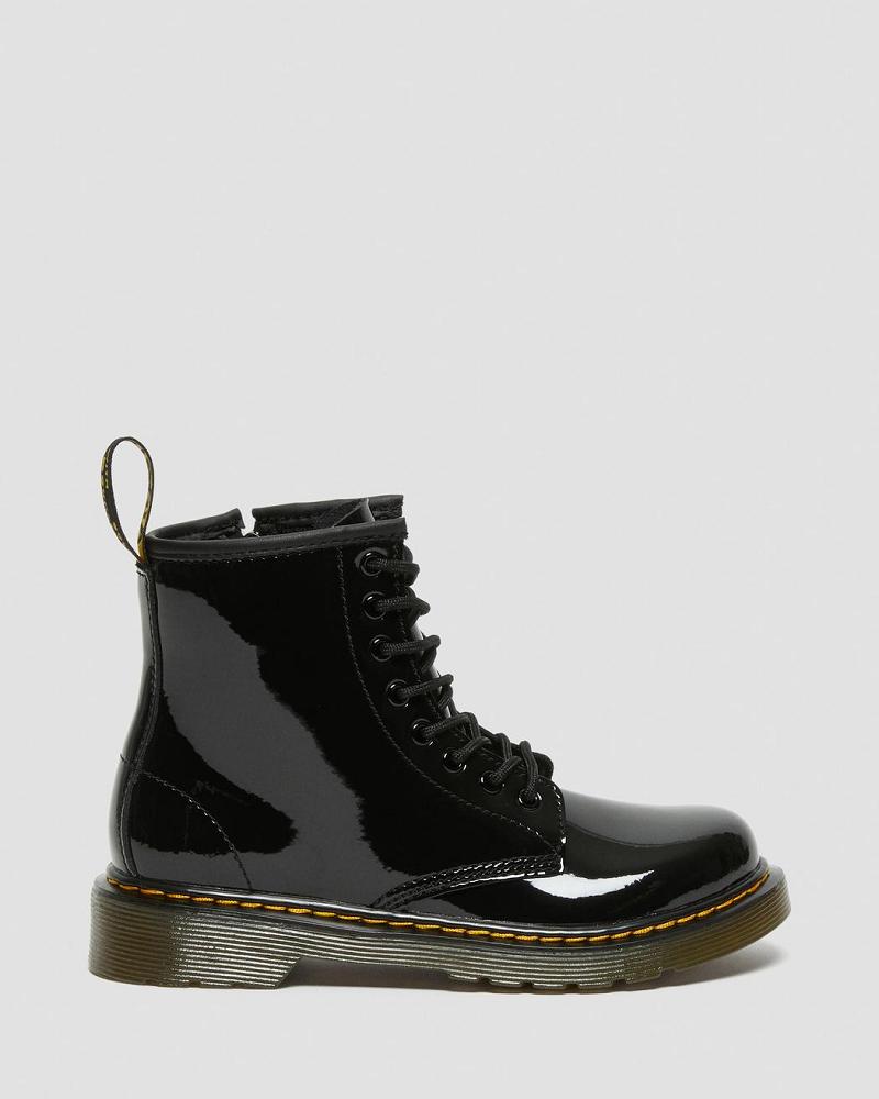 Black Kids' Dr Martens Junior 1460 Patent Leather Lace Up Boots | CA 685RVD